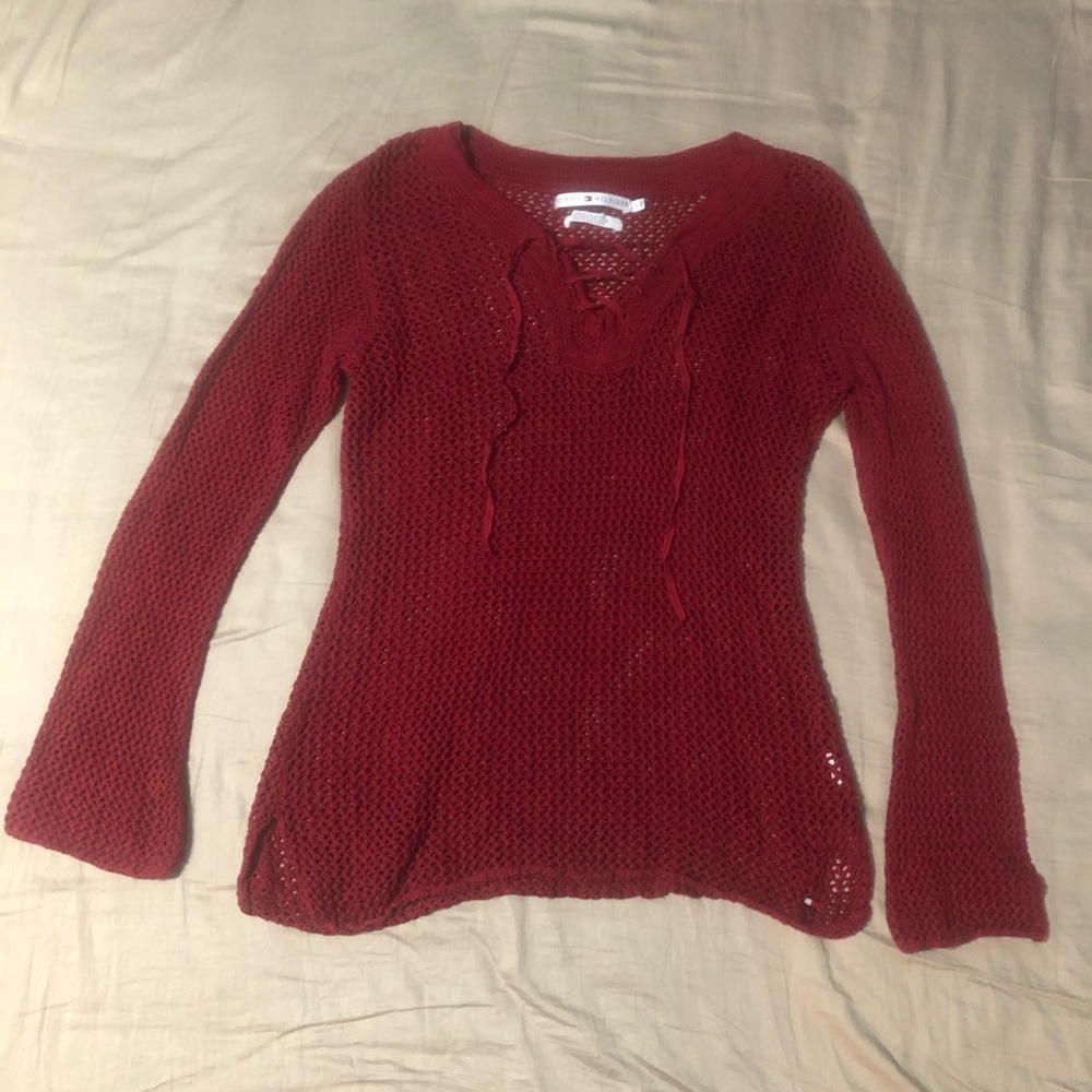 Maroon mesh Tommy Hilfiger sweater